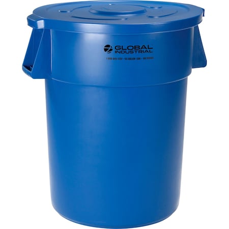 Global Industrial Plastic Trash Can with Lid, 55 Gallon Blue 240464BLCL